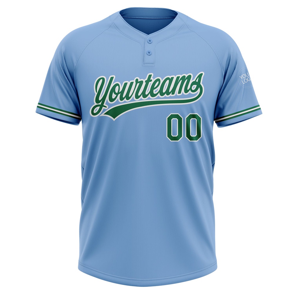 Light Blue Kelly Green White Two Button Unisex Softball Jersey, Custom Team Softball Jersey Light Blue Kelly Green White Two Button Unisex Softball Jersey, Custom Team Softball Jersey
