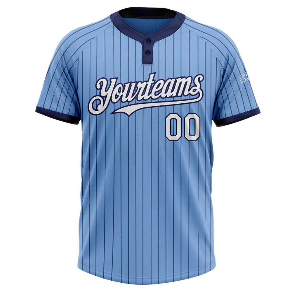 Light Blue Navy Pinstripe White Two Button Unisex Softball Jersey, Custom Team Softball Jersey Light Blue Navy Pinstripe White Two Button Unisex Softball Jersey, Custom Team Softball Jersey