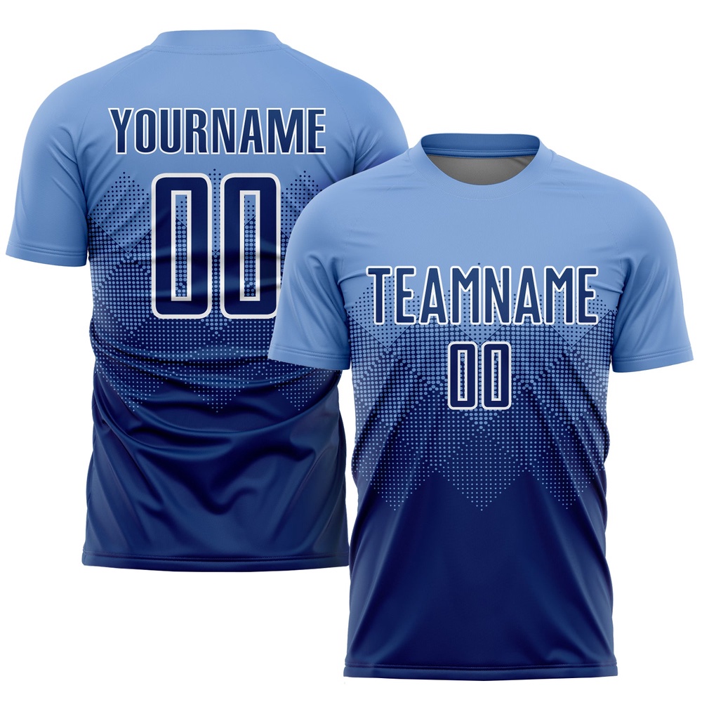 Light Blue Navy White Sublimation Soccer Uniform Jersey, Custom Team Soccer Jersey Shirt