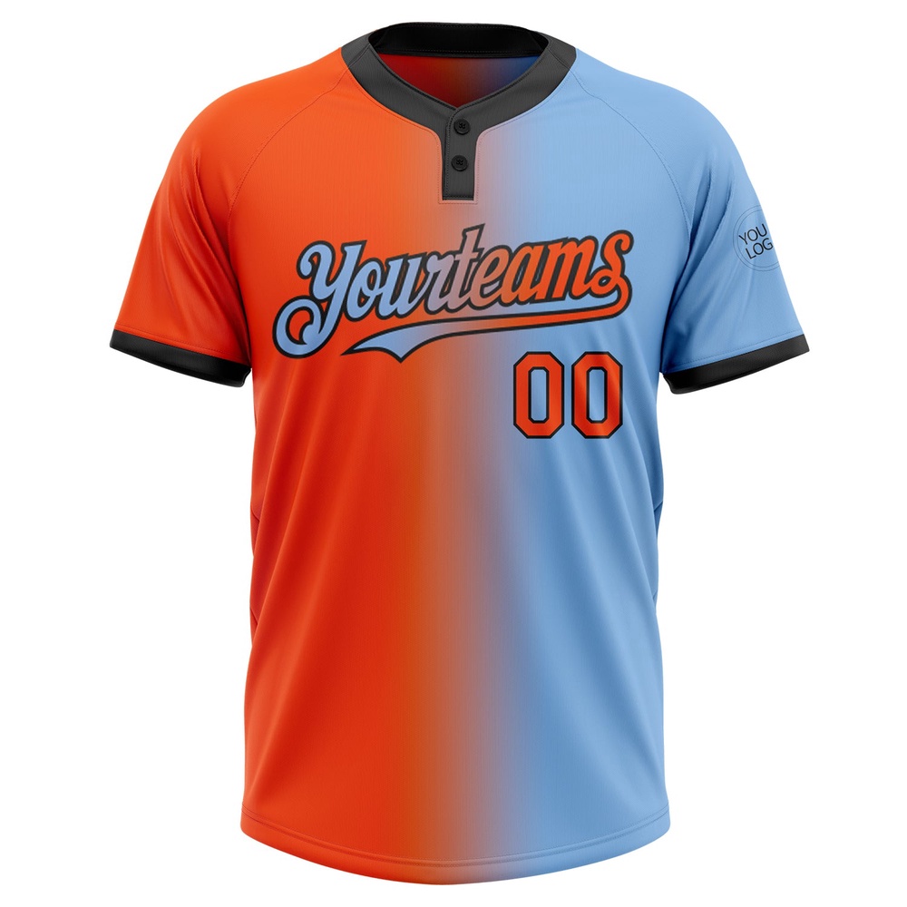 Light Blue Orange Black Gradient Fashion Two Button Unisex Softball Jersey, Custom Team Softball Jersey Light Blue Orange Black Gradient Fashion Two Button Unisex Softball Jersey, Custom Team Softball Jersey