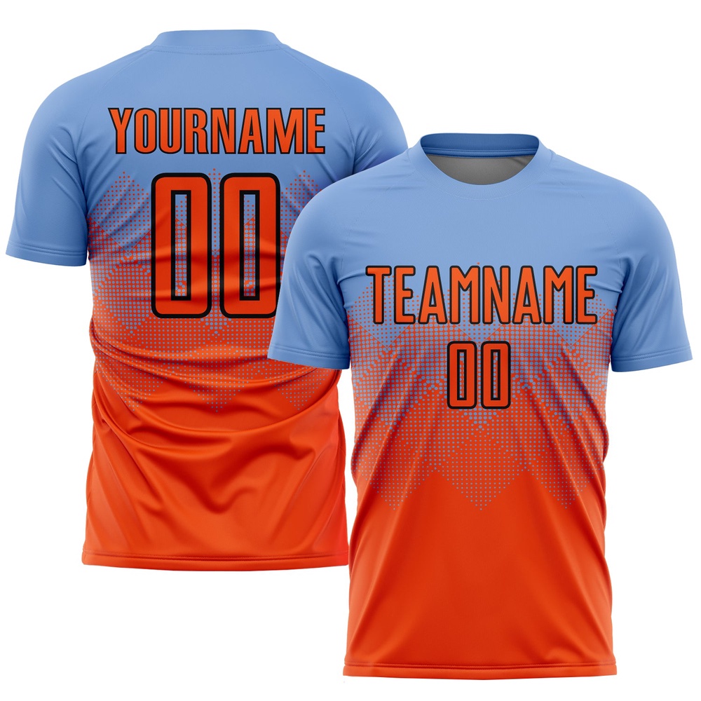 Light Blue Orange Black Sublimation Soccer Uniform Jersey, Custom Team Soccer Jersey Shirt