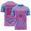 Light Blue Pink Black Lines Sublimation Soccer Uniform Jersey, Custom Team Soccer Jersey Shirt