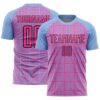 Light Blue Pink Black Slash Sublimation Soccer Uniform Jersey, Custom Team Soccer Jersey Shirt