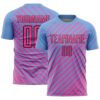 Light Blue Pink Black Lines Sublimation Soccer Uniform Jersey, Custom Team Soccer Jersey Shirt