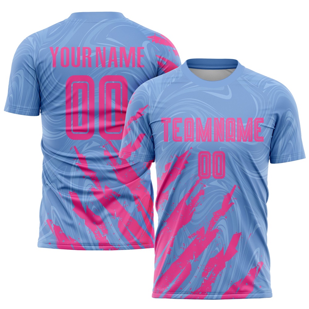 Light Blue Pink Sublimation Soccer Uniform Jersey, Custom Team Soccer Jersey Shirt