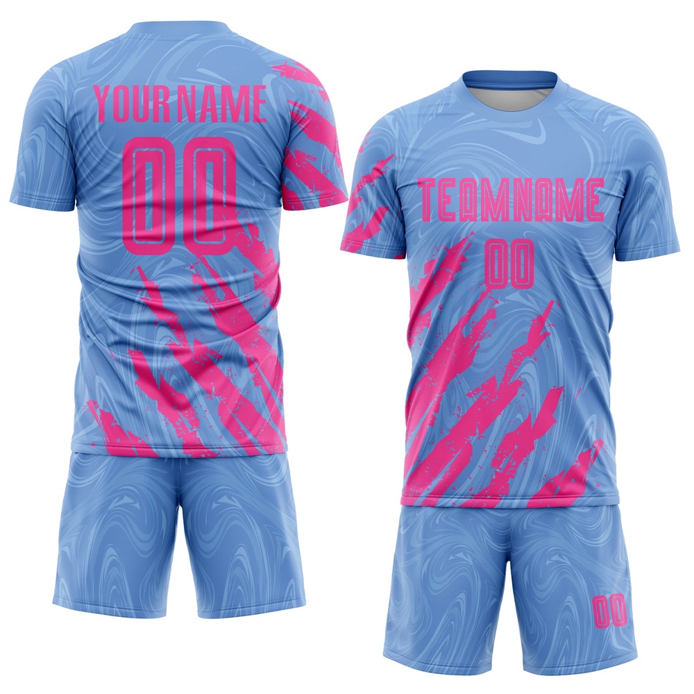 Light Blue Pink Sublimation Soccer Uniform Jersey, Custom Team Soccer Jersey Shirt
