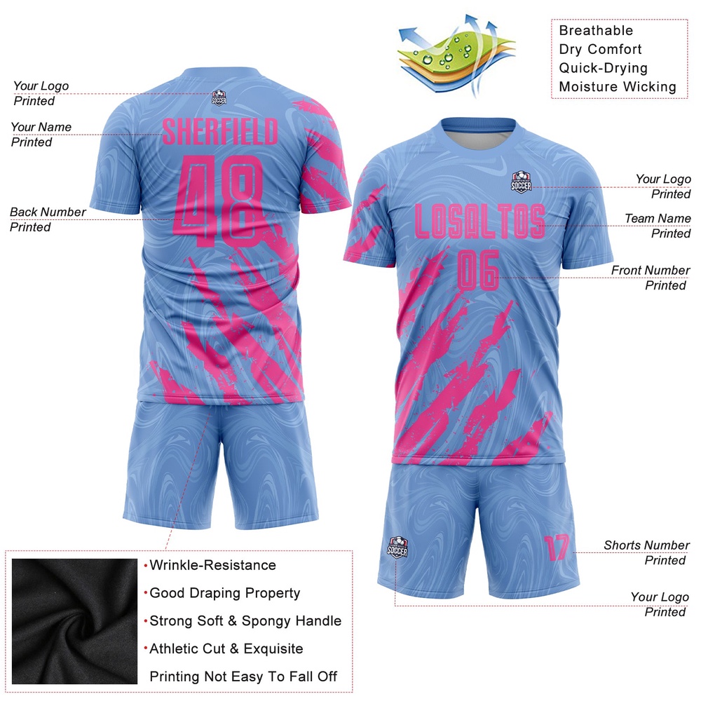 Light Blue Pink Sublimation Soccer Uniform Jersey, Custom Team Soccer Jersey Shirt