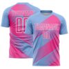 Light Blue Pink White Pinstripe Sublimation Soccer Uniform Jersey, Custom Team Soccer Jersey Shirt
