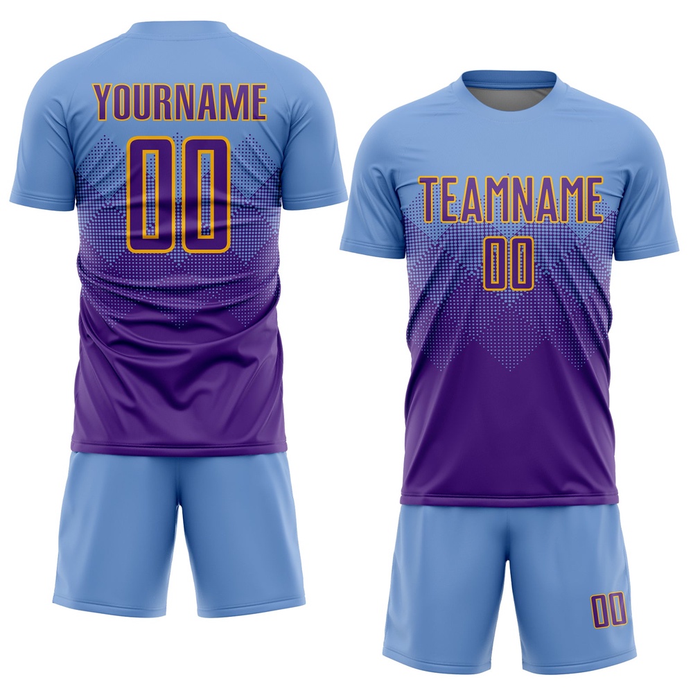 Light Blue Purple Gold Sublimation Soccer Uniform Jersey, Custom Team Soccer Jersey Shirt