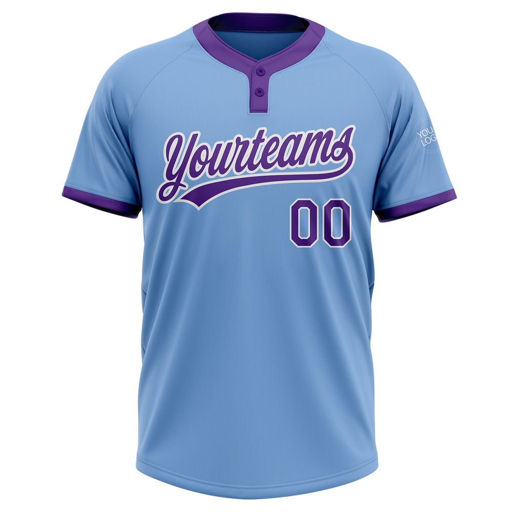Light Blue Purple White Two Button Unisex Softball Jersey, Custom Team Softball Jersey