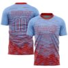 Light Blue Red White Sublimation Soccer Uniform Jersey, Custom Team Soccer Jersey Shirt Light Blue Red White Sublimation Soccer Uniform Jersey, Custom Team Soccer Jersey Shirt
