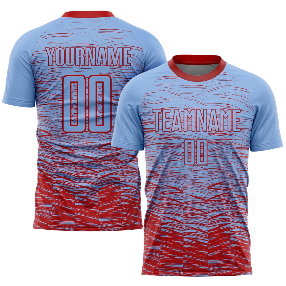 Light Blue Red Sublimation Soccer Uniform Jersey, Custom Team Soccer Jersey Shirt