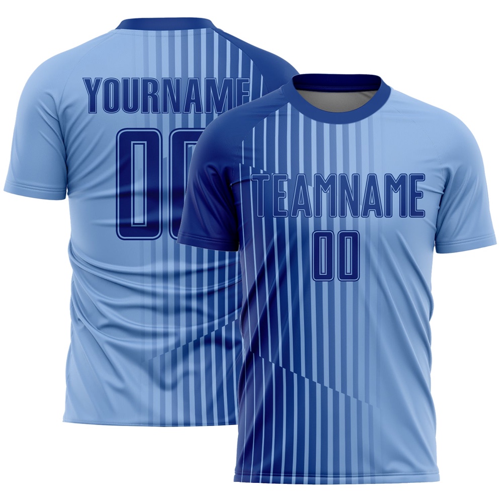 Light Blue Royal Lines Sublimation Soccer Uniform Jersey, Custom Team Soccer Jersey Shirt