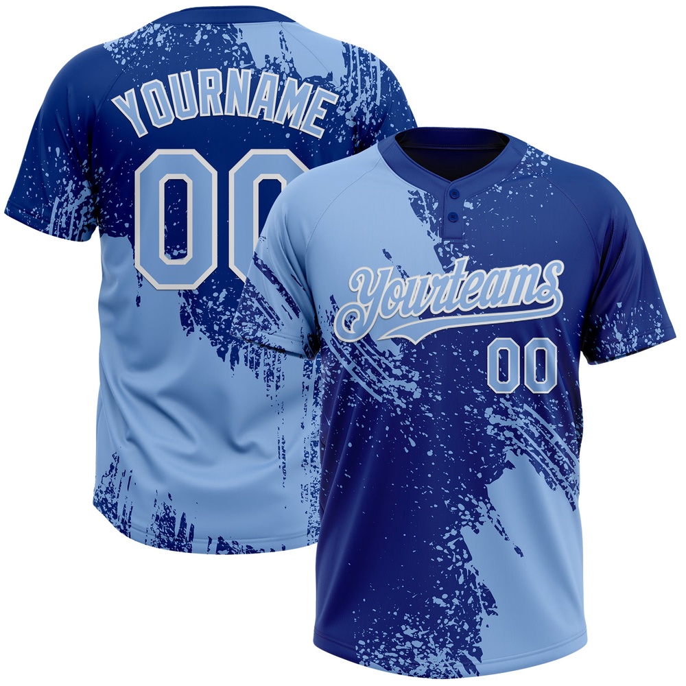 Light Blue Royal White 3D Pattern Abstract Brush Stroke Two Button Unisex Softball Jersey, Custom Team Softball Jersey