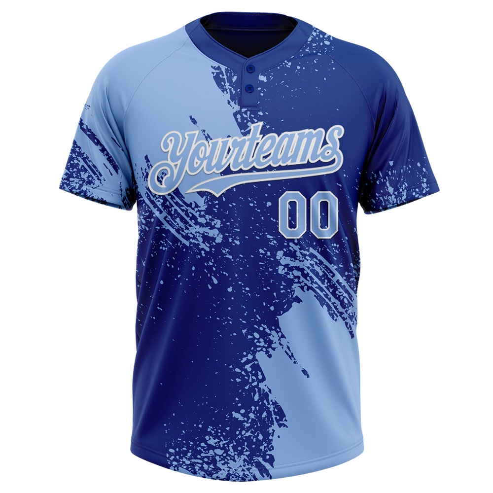 Light Blue Royal White 3D Pattern Abstract Brush Stroke Two Button Unisex Softball Jersey, Custom Team Softball Jersey