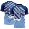 Light Blue Royal White Geometric Pattern Sublimation Soccer Uniform Jersey, Custom Team Soccer Jersey Shirt Light Blue Royal White Geometric Pattern Sublimation Soccer Uniform Jersey, Custom Team Soccer Jersey Shirt