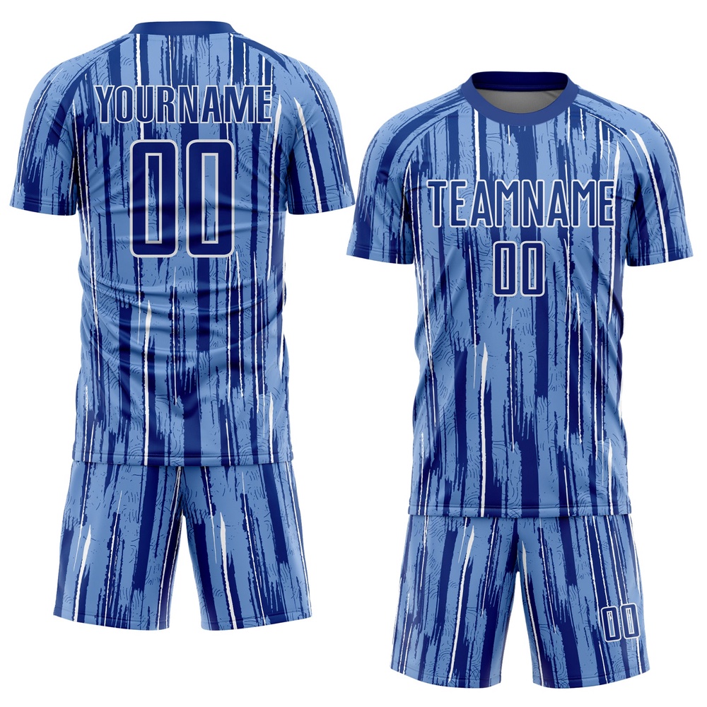 Light Blue Royal White Pinstripe Sublimation Soccer Uniform Jersey, Custom Team Soccer Jersey Shirt