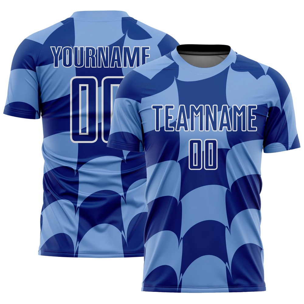 Light Blue Royal White Plaid Sublimation Soccer Uniform Jersey, Custom Team Soccer Jersey Shirt