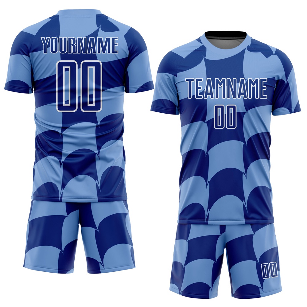 Light Blue Royal White Plaid Sublimation Soccer Uniform Jersey, Custom Team Soccer Jersey Shirt