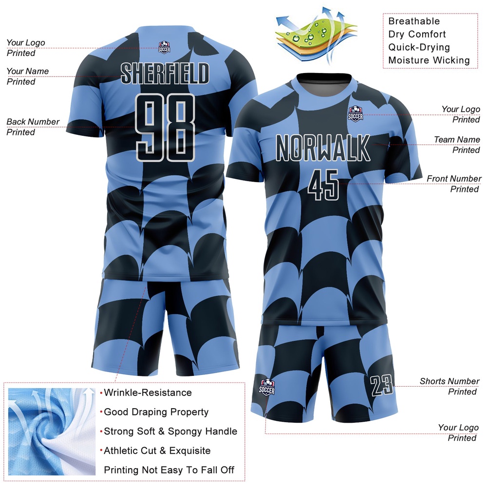 Light Blue Royal White Plaid Sublimation Soccer Uniform Jersey, Custom Team Soccer Jersey Shirt