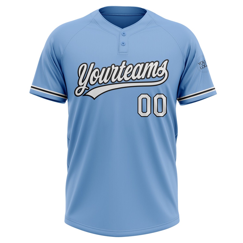 Light Blue White Black Two Button Unisex Softball Jersey, Custom Team Softball Jersey
