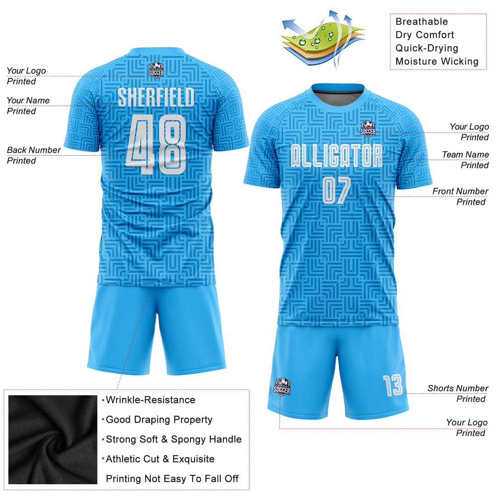 Light Blue White Home Sublimation Soccer Uniform Jersey, Custom Team Soccer Jersey Shirt