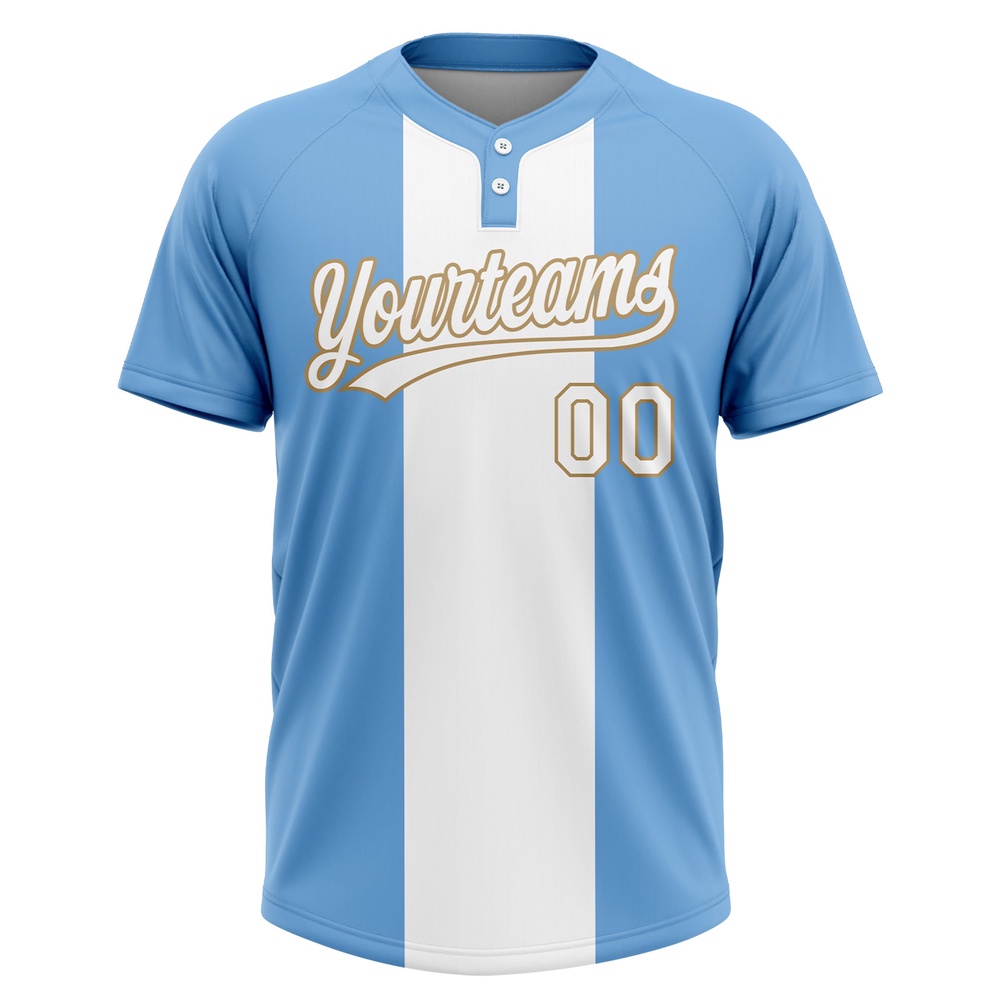 Light Blue White Old Gold 3D Pattern Two Button Unisex Softball Jersey, Custom Team Softball Jersey