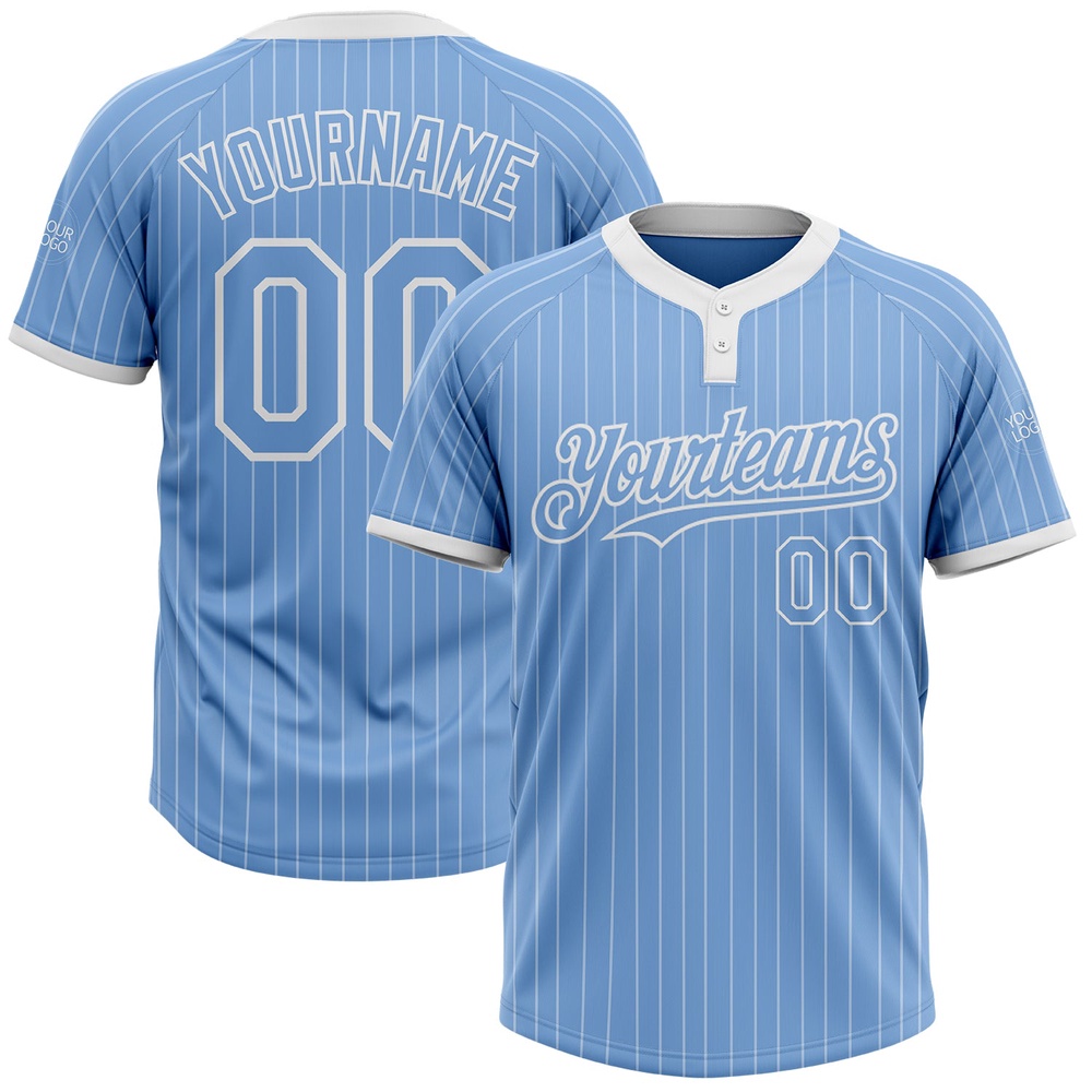 Light Blue White Pinstripe White Two Button Unisex Softball Jersey, Custom Team Softball Jersey