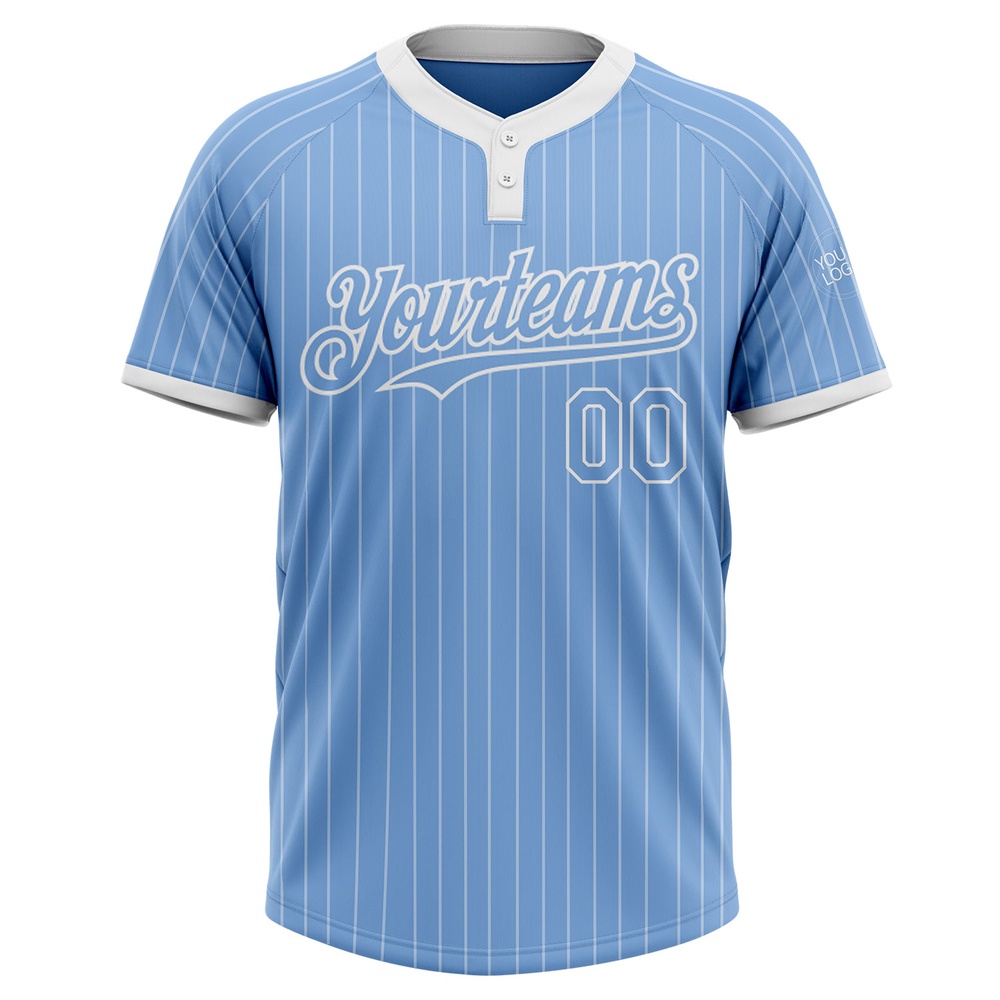Light Blue White Pinstripe White Two Button Unisex Softball Jersey, Custom Team Softball Jersey