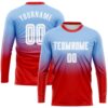 Light Blue White Purple Sublimation Long Sleeve Fade Fashion Soccer Uniform Jersey, Custom Team Soccer Jersey Shirt Light Blue White Purple Sublimation Long Sleeve Fade Fashion Soccer Uniform Jersey, Custom Team Soccer Jersey Shirt