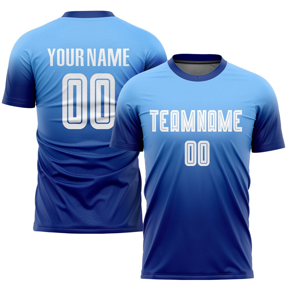 Light Blue White Royal Sublimation Fade Fashion Soccer Uniform Jersey, Custom Team Soccer Jersey Shirt