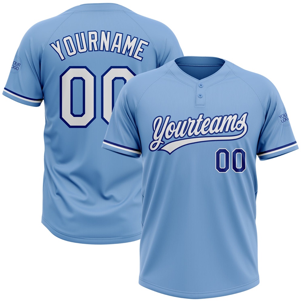 Light Blue White Royal Two Button Unisex Softball Jersey, Custom Team Softball Jersey