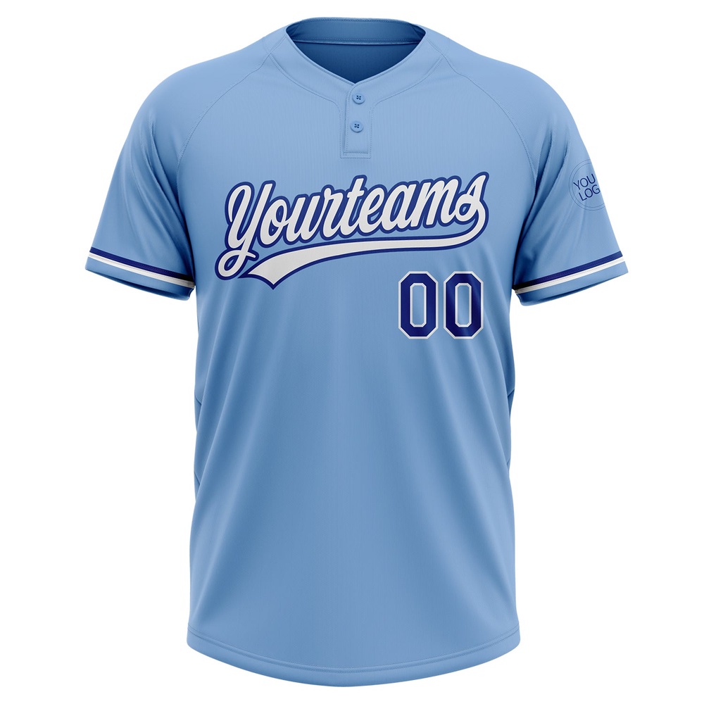 Light Blue White Royal Two Button Unisex Softball Jersey, Custom Team Softball Jersey
