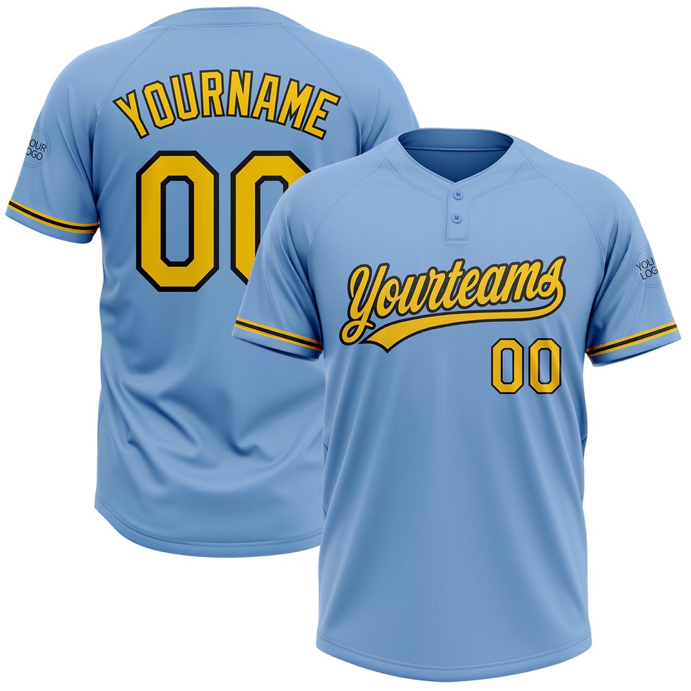 Light Blue Yellow Black Two Button Unisex Softball Jersey, Custom Team Softball Jersey Light Blue Yellow Black Two Button Unisex Softball Jersey, Custom Team Softball Jersey