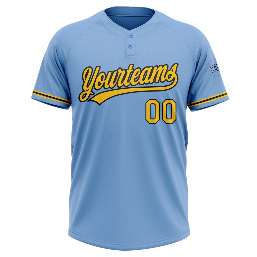 Light Blue Yellow Black Two Button Unisex Softball Jersey, Custom Team Softball Jersey Light Blue Yellow Black Two Button Unisex Softball Jersey, Custom Team Softball Jersey