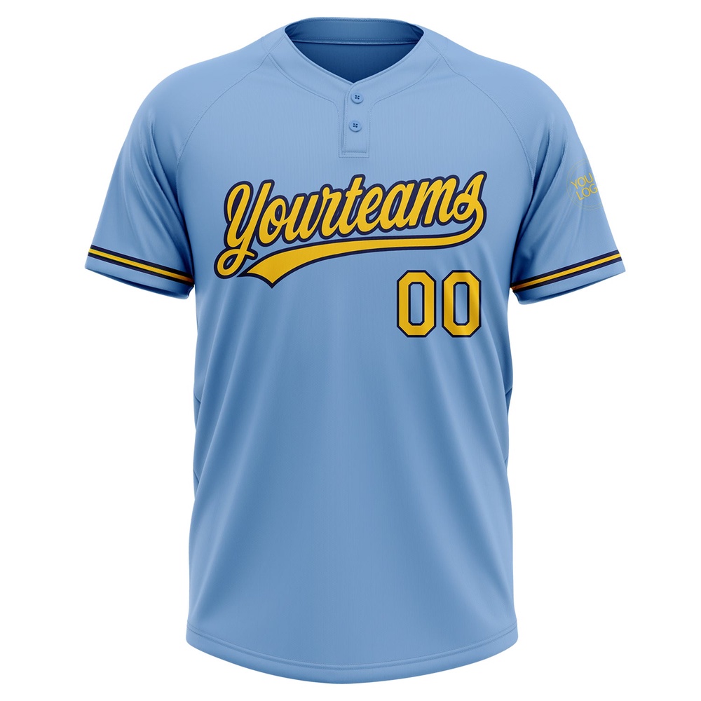 Light Blue Yellow Navy Two Button Unisex Softball Jersey, Custom Team Softball Jersey