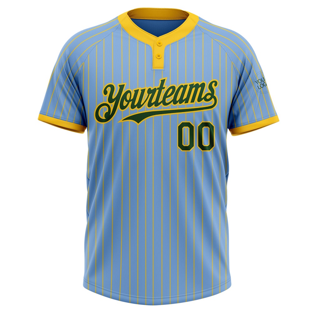 Light Blue Yellow Pinstripe Green Two Button Unisex Softball Jersey, Custom Team Softball Jersey Light Blue Yellow Pinstripe Green Two Button Unisex Softball Jersey, Custom Team Softball Jersey