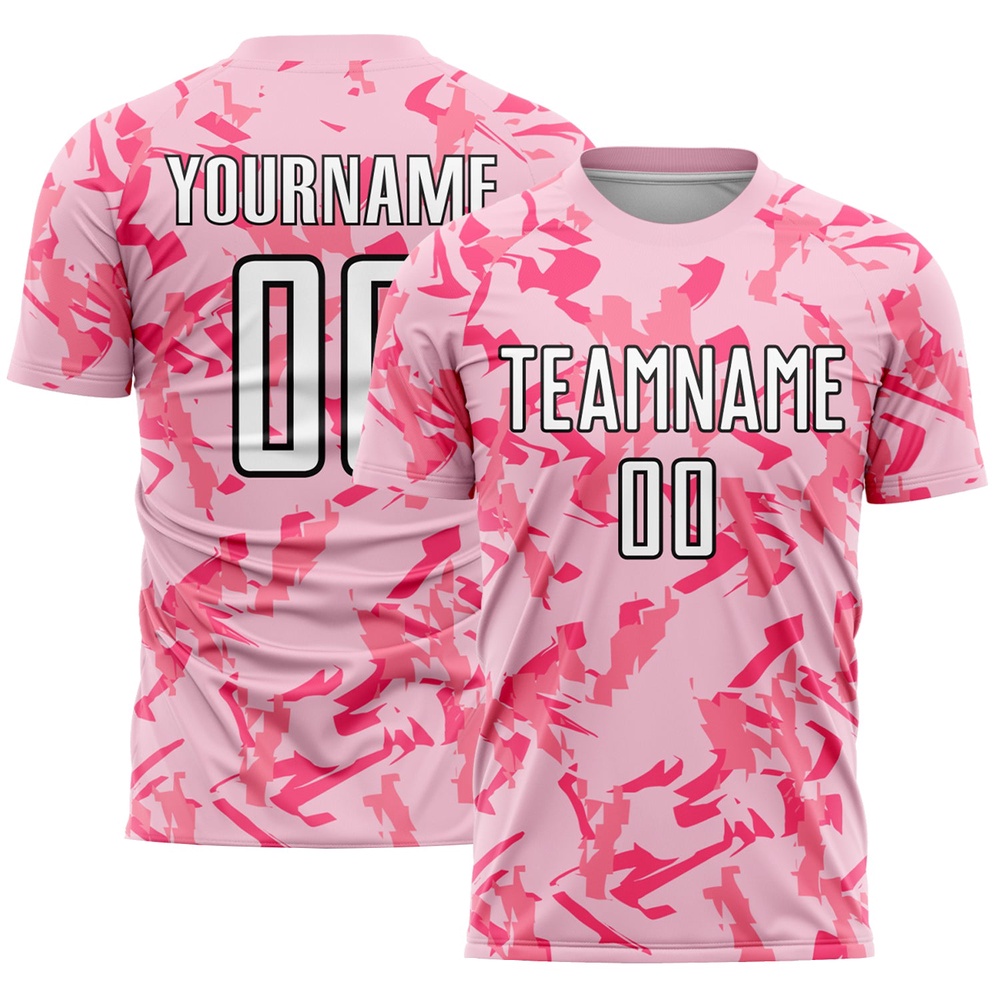 Light Pink Black Pink Abstract Geometric Pattern Sublimation Soccer Uniform Jersey, Custom Team Soccer Jersey Shirt