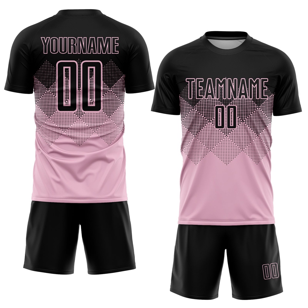 Light Pink Black Sublimation Soccer Uniform Jersey, Custom Team Soccer Jersey Shirt