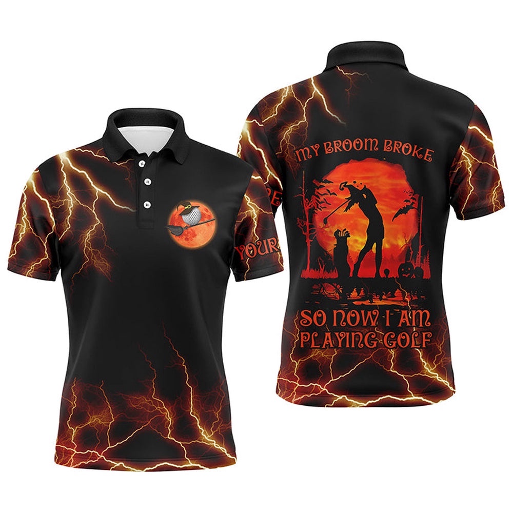 Lightning Men’s Golf Polo Shirt, Halloween Golf Gifts Idea For Male Golfers, Scary Witch Shirt, Golf Polo Shirt, Golf Shirts
