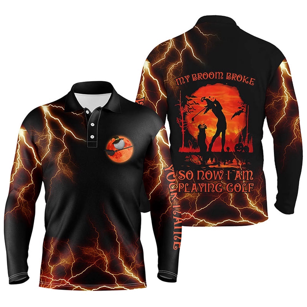 Lightning Men’s Golf Polo Shirt, Halloween Golf Gifts Idea For Male Golfers, Scary Witch Shirt, Golf Polo Shirt, Golf Shirts