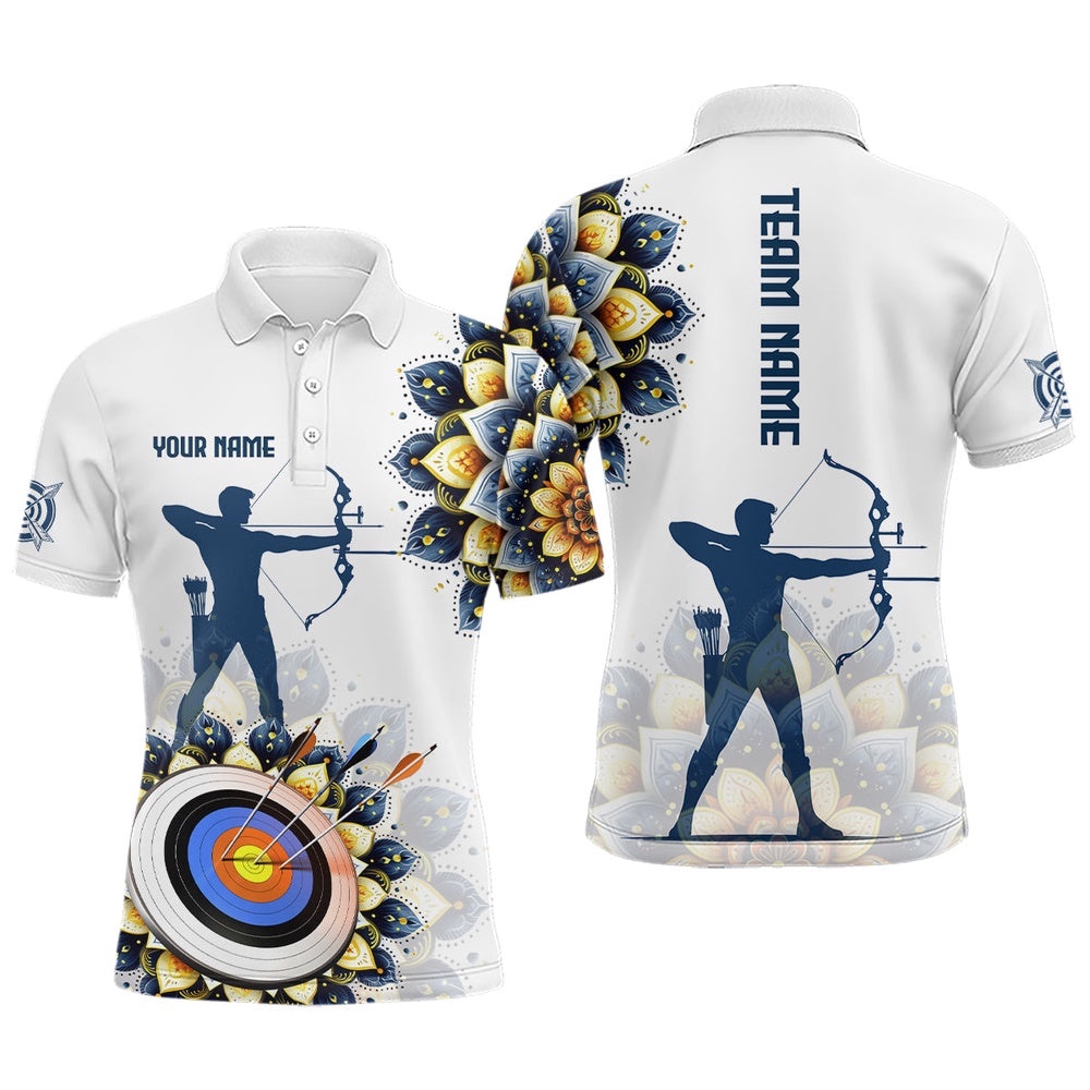 Mandala Flower Archery Custom Name Men Archery Polo Shirts, Archery Polo YYD, Custom Archery Team Polo Shirt