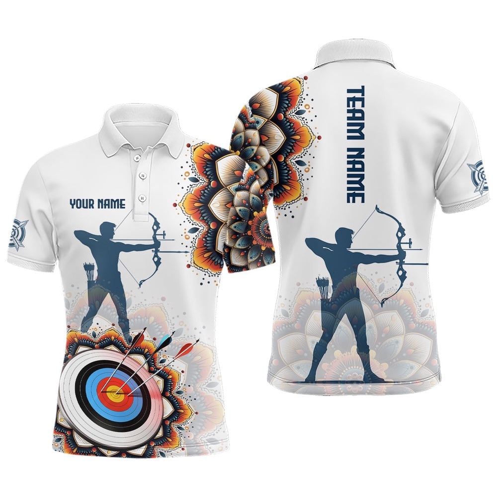 Mandala Flower Archery Target Custom Men Archery Polo Shirts, Archery Polo YYD, Custom Archery Team Polo Shirt