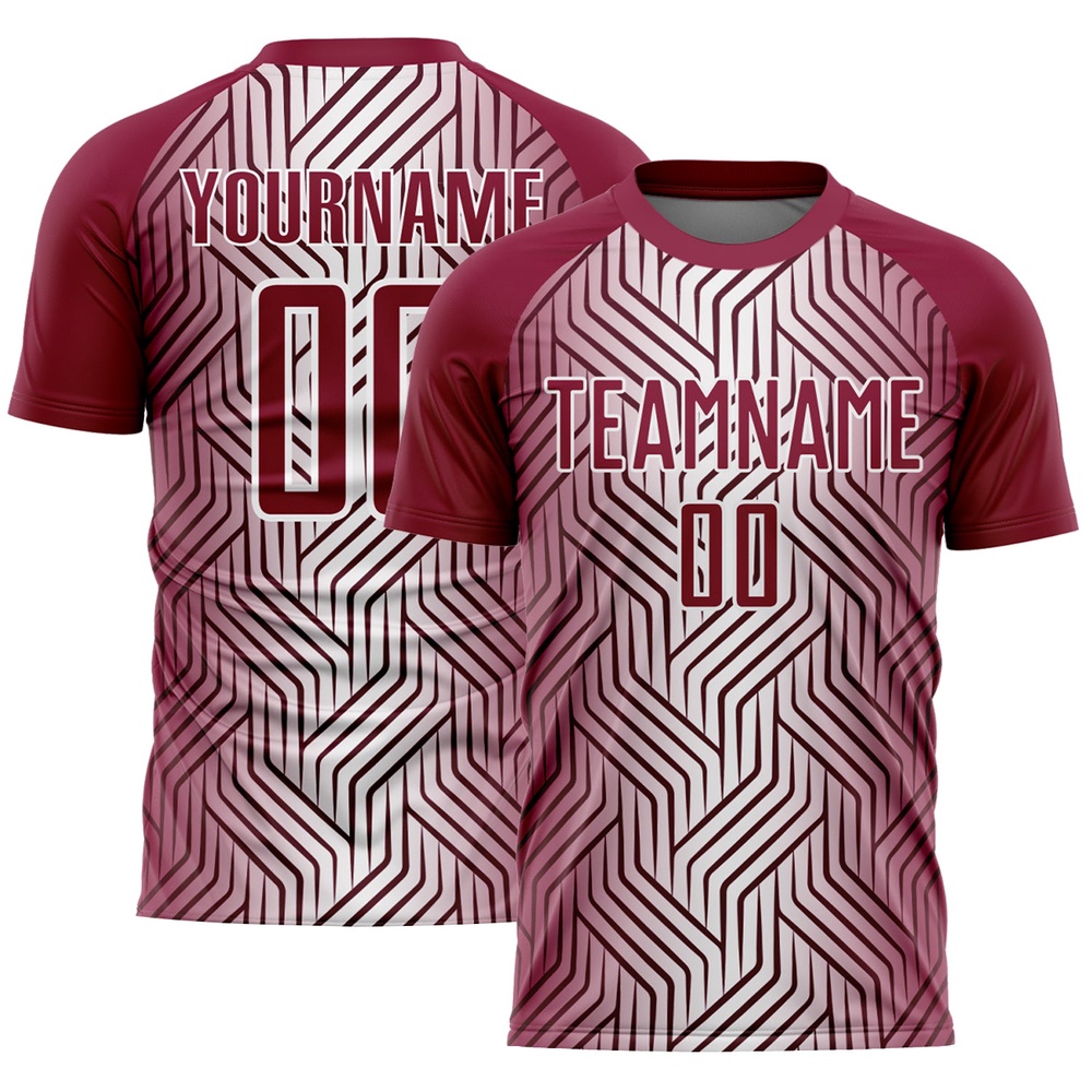 Maroon White Lines Sublimation Soccer Uniform Jersey, Custom Team Soccer Jersey Shirt