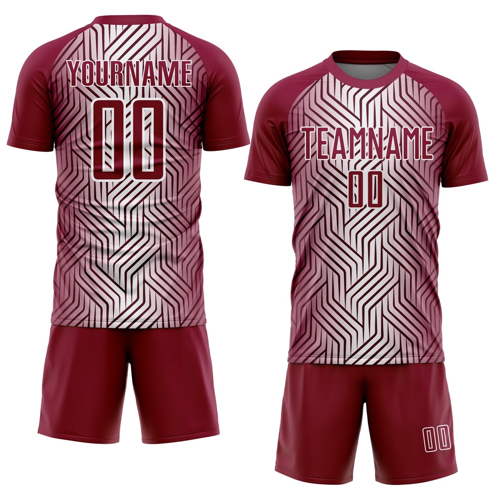 Maroon White Lines Sublimation Soccer Uniform Jersey, Custom Team Soccer Jersey Shirt