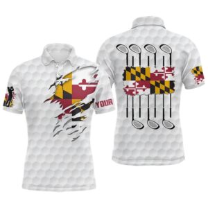 Maryland Flag Golf Pattern White Men’s Polo&hellip;