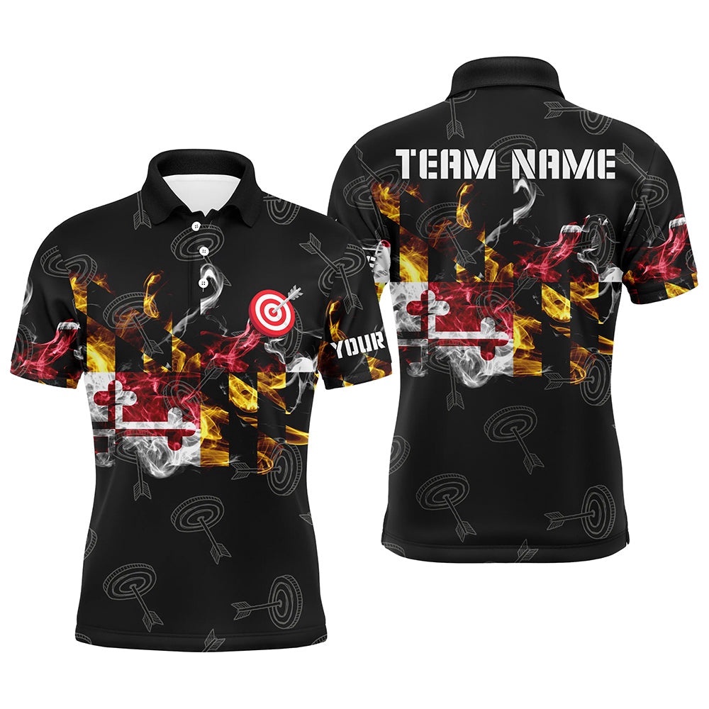 Maryland Flag Smoke Archery Shirts For Men Custom Patriotic Archery Team Polo, Custom Archery Team Polo Shirt
