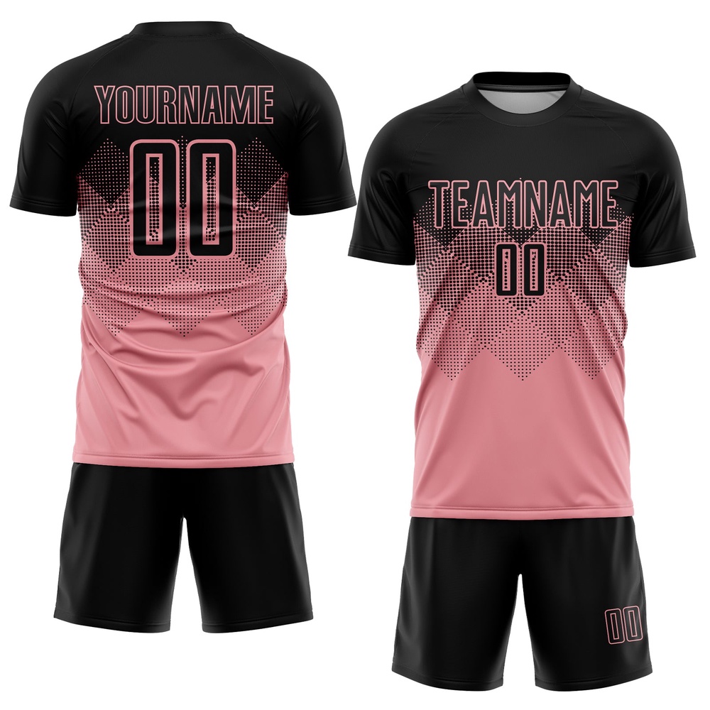 Medium Pink Black Sublimation Soccer Uniform Jersey, Custom Team Soccer Jersey Shirt Medium Pink Black Sublimation Soccer Uniform Jersey, Custom Team Soccer Jersey Shirt