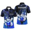 Men Bowling Polo Shirt Blue Flame Bowling Ball And Pins, My Drinking Team Bowling Problem, Personalized Bowling Team Shirt