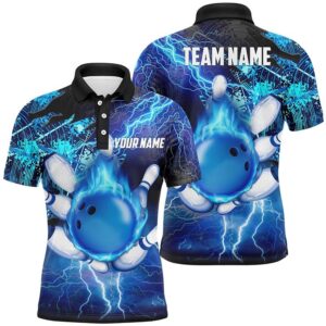 Men Bowling Polo Shirt Custom Flame Lightning&hellip;